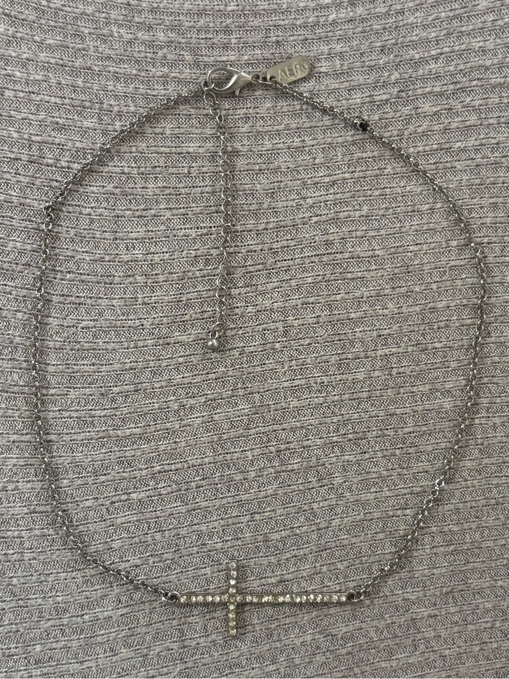 Vintage Aero signed rhinestone studded cross adjustable chain necklace
